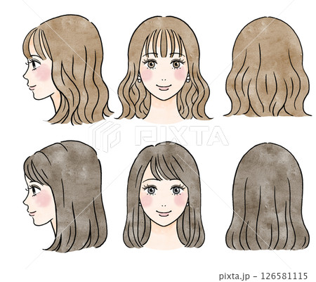 女性ミディアムヘアカットのイラスト 126581115