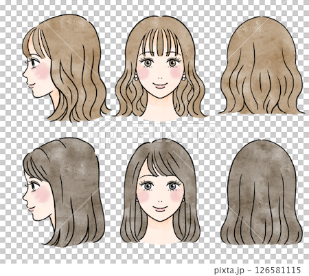 女性ミディアムヘアカットのイラスト 126581115