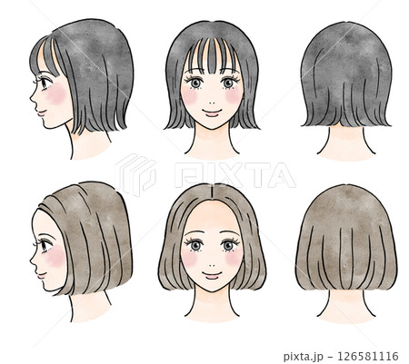 女性ボブヘアカットのカットのイラスト 126581116