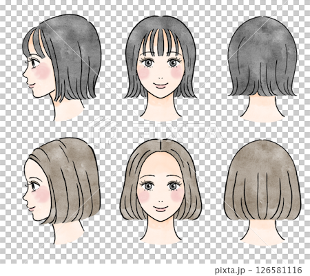 女性ボブヘアカットのカットのイラスト 126581116