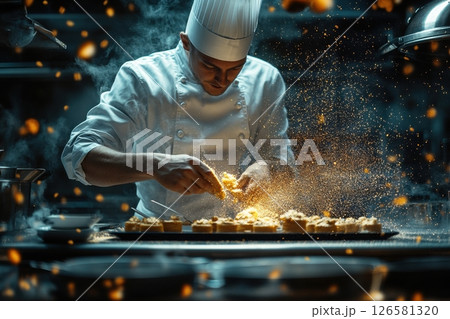 Dramatic lighting food photography culinary artisan chef crafting restaurant delicacies Dramatic lighting food photography culinary artisan chef crafting restaurant delicacies 126581320