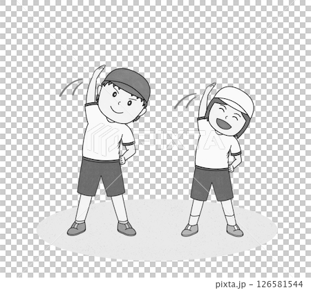 兒童在戶外運動的單色插圖 兒童在戶外運動的單色插圖 126581544