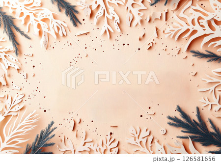 Winter-themed natural decor studio setting visual art cozy background aesthetic composition 126581656