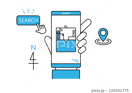 スマートフォンで部屋を探すイメージのイラスト素材 126581775