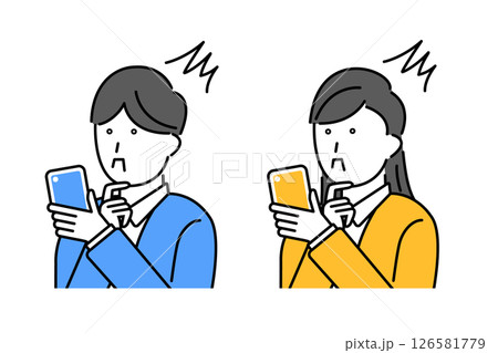 スマホを見て驚く男性と女性のイメージイラスト 126581779