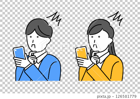 スマホを見て驚く男性と女性のイメージイラスト 126581779