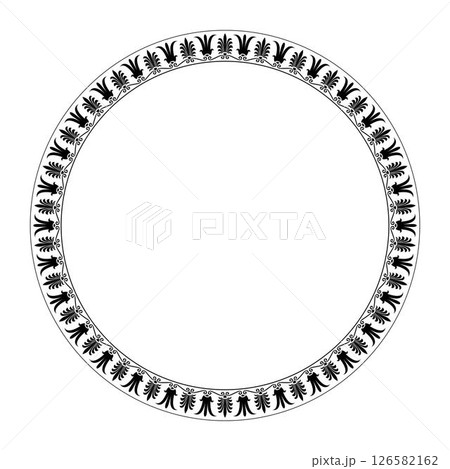 Black Greek meander round classic frame plate. Patterns of Greece, ancient Rome. Circle european border. Palmette. Byzantium. Egyptian, assyrian, greek motives. For textiles, embroidery, porcelain. EP Black Greek meander round classic frame plate. Patterns of Greece, ancient Rome. Circle european border. Palmette. Byzantium. Egyptian, assyrian, greek motives. For textiles, embroidery, porcelain. EP 126582162