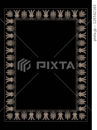 Golden rectangular Vertical Greek ornament meander frame. A4 format. Greek pattern frame, ornament, border of Greece, ancient Rome. Diplom, certificate, embroidery, engraving . Palmette. Egyptian 126582165