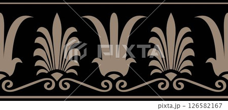Vector gold seamless classic greek ornament border. Greek floral meander, palmette meander. Endless European pattern border. Border Ancient Greece, Roman Empire. For textile, engraving, embroidery EPS 126582167