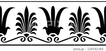 Vector seamless classic greek ornament border. Greek floral meander, palmette. Endless European pattern border. Border Ancient Greece, Roman Empire. For textile, engraving, embroidery, porcelain. EPS 126582168