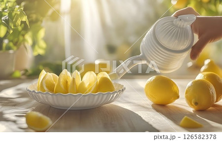 Sunlit Lemons and White Citrus Juicer 126582378
