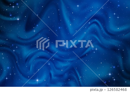Night sky wavy background with stars. Vector dark blue space with constellation and sparkles. Fantasy fluid galaxy illustration. Celestial cosmic magic backdrop 126582468