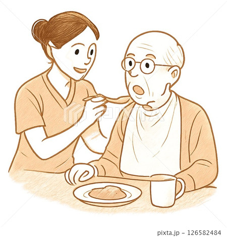 老人にご飯を食べさせてあげる介護士 126582484