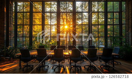 Sunlit Conference Room with Autumnal View Sunlit Conference Room with Autumnal View 126582718