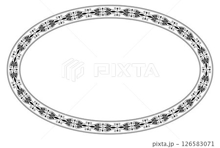 Black Greek Oval porcelain plate. Greek pattern frame, border. Decorative ornament of the Egyptian, assyrian, greek motive. For plate, textile, porcelain, embroidery, ceramic, sandblasting Black Greek Oval porcelain plate. Greek pattern frame, border. Decorative ornament of the Egyptian, assyrian, greek motive. For plate, textile, porcelain, embroidery, ceramic, sandblasting 126583071