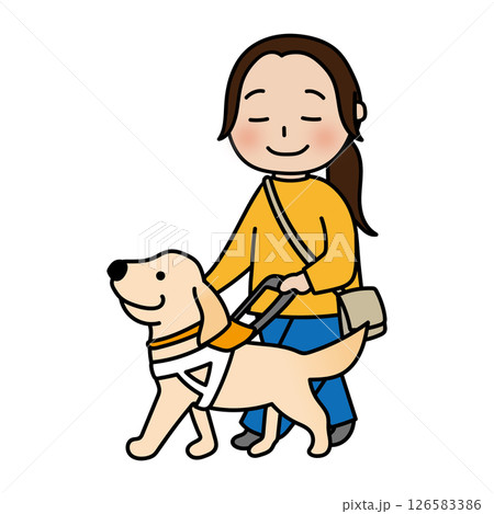 たれ耳の盲導犬と歩く女性 126583386