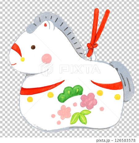 Hand-drawn watercolor horse clay bell illustration 126583578