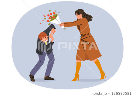 Woman hits groom with bouquet because of betrayal and finding out fact of adultery Woman hits groom with bouquet because of betrayal and finding out fact of adultery 126583581