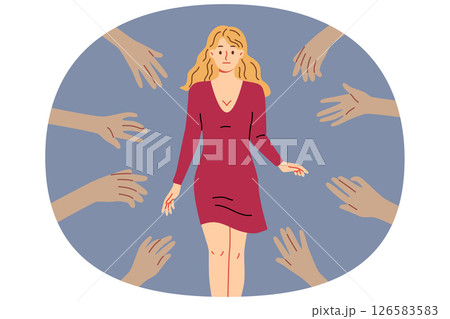 Hands of admirers reach out to woman idol, tired of attention of fans and lack of personal space 126583583