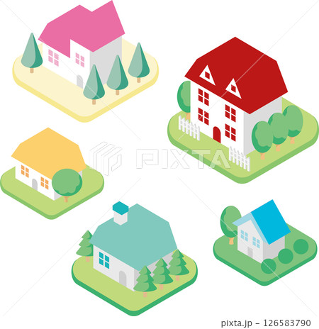 アイソメトリック　家　住宅　不動産　街並み　ビジネス　イラスト素材 126583790