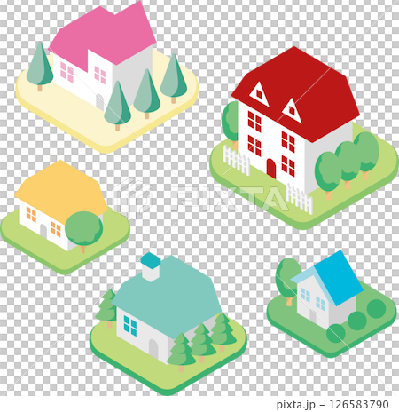 アイソメトリック　家　住宅　不動産　街並み　ビジネス　イラスト素材 126583790