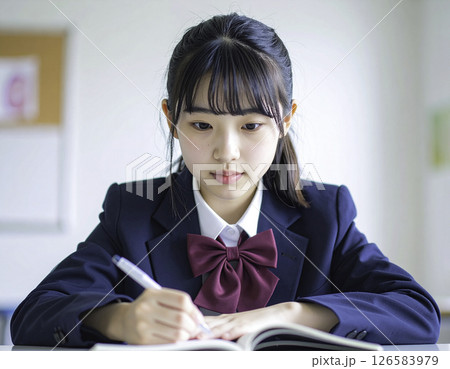 未来を描くペン先|集中して学ぶ女子学生の学びの時間 未来を描くペン先|集中して学ぶ女子学生の学びの時間 126583979