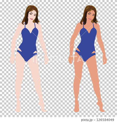 Illustration set of realistic young women in various poses before and after sunburn in swimsuits, one piece 06 Illustration set of realistic young women in various poses before and after sunburn in swimsuits, one piece 06 126584049