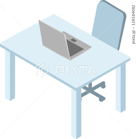 ビジネス　仕事　アイソメトリック　オフィス　パソコン　デスク　イス　イラスト素材 126584092