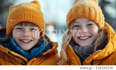 happy mother and daughter in winter happy mother and daughter in winter 126584236