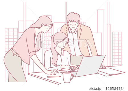 Collaborative teamwork in modern offices enhances communication and fosters innovation 126584384