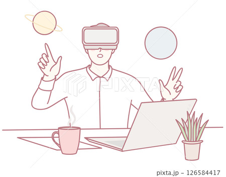 A person engaged in immersive virtual reality within the realm of space exploration 126584417