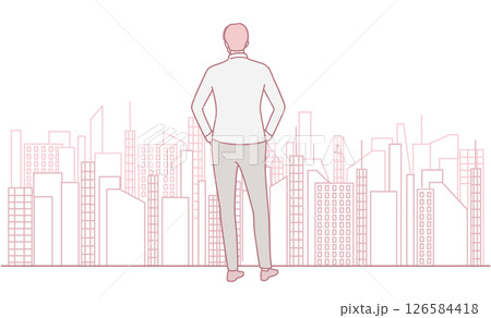 Contemplating the Urban Landscape A Man Deep in Thought While Overlooking the City below 126584418
