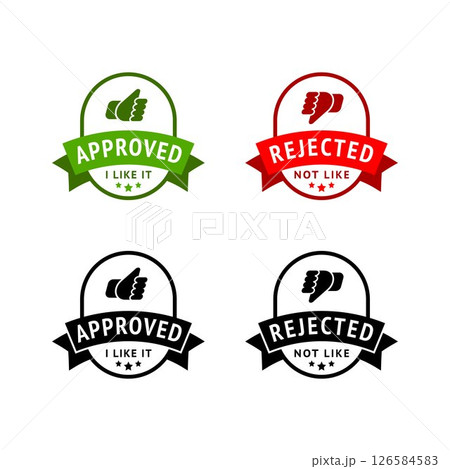 Set of badge like and dislike, thumbs up and thumbs down symbols, vector stamps 126584583