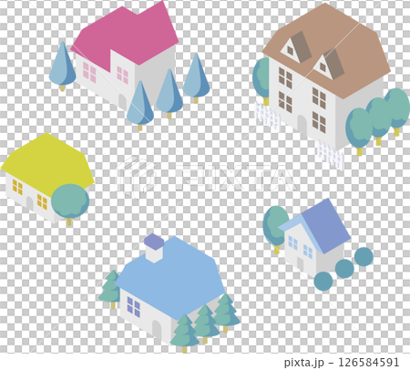 アイソメトリック　家　住宅　不動産　街並み　ビジネス　イラスト素材 126584591