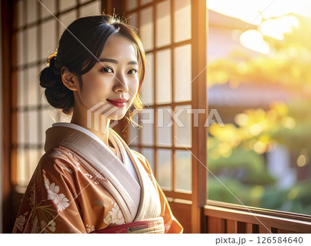 着物姿の若い女性　AI生成画像  126584640