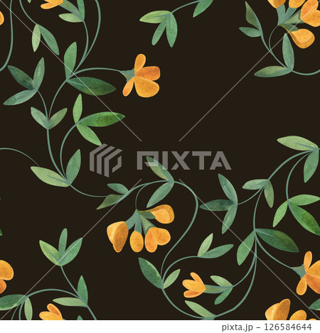 Textile seamless floral pattern with wild grasses and flowers. Design for kitchen home textiles, tablecloths, curtains, bed linen, dress fabrics, wrapping paper. 126584644