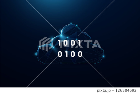 Futuristic cloud computing concept with binary code and glowing polygon mesh Futuristic cloud computing concept with binary code and glowing polygon mesh 126584692