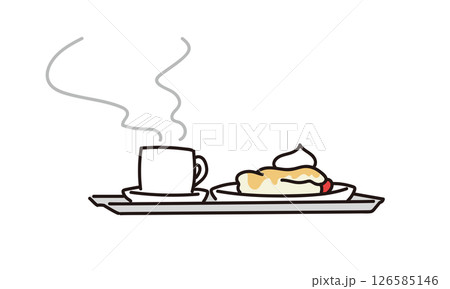 パンケーキとコーヒーのシンプルタッチのイラスト素材 126585146
