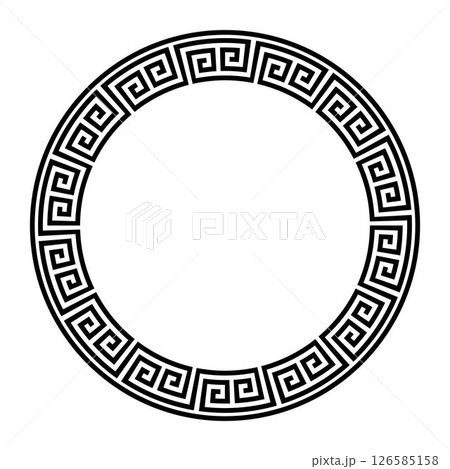 Traditional Chinese Round frame, Circle Frame, Border Pattern. Decorative round frame for design with floral Chinese ornament, meander. Template for cards, invitations, textiles, porcelain, engraving 126585158