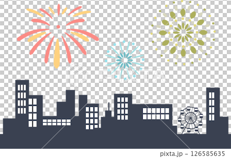 都会の花火大会のイラスト素材 126585635