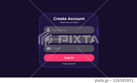 Register page layout. Sign up form with buttons and icons. Minimalistic registration screen for web. 126585951