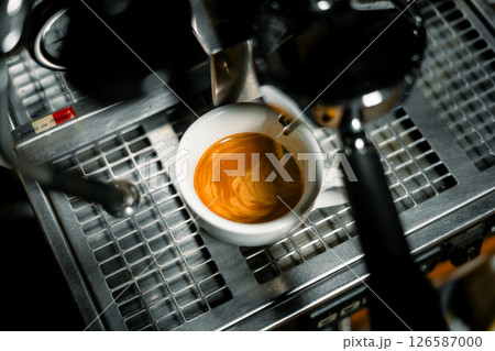Espresso in White Cup on Espresso Machine 126587000