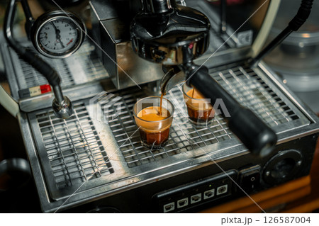 Double Espresso Shot from a Professional Machine 126587004