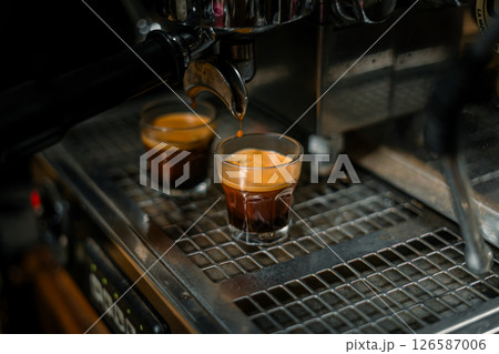 Double Espresso Shot from a Professional Machine 126587006