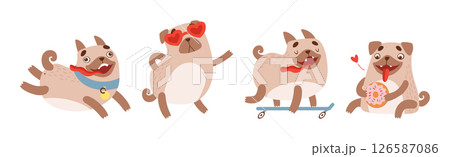 Funny Pug Dog Character Engaged in Different Activity Vector Set Funny Pug Dog Character Engaged in Different Activity Vector Set 126587086