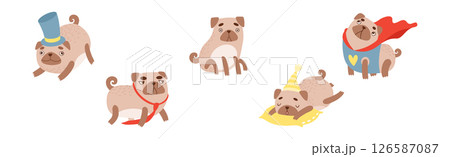 Funny Pug Dog Character Engaged in Different Activity Vector Set 126587087