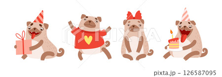 Funny Pug Dog Character Engaged in Different Activity Vector Set Funny Pug Dog Character Engaged in Different Activity Vector Set 126587095