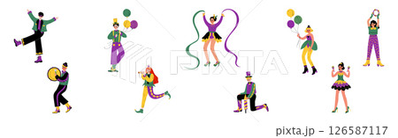 Circus Man and Woman Character Performer and Entertainer Vector Set 126587117