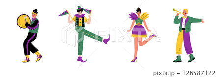 Circus Man and Woman Character Performer and Entertainer Vector Set 126587122