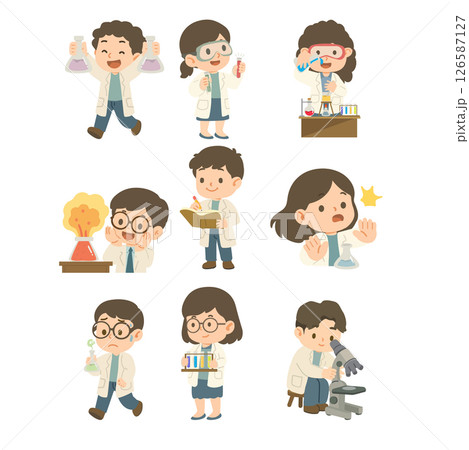 Scientists characters cartoon flat set 126587127